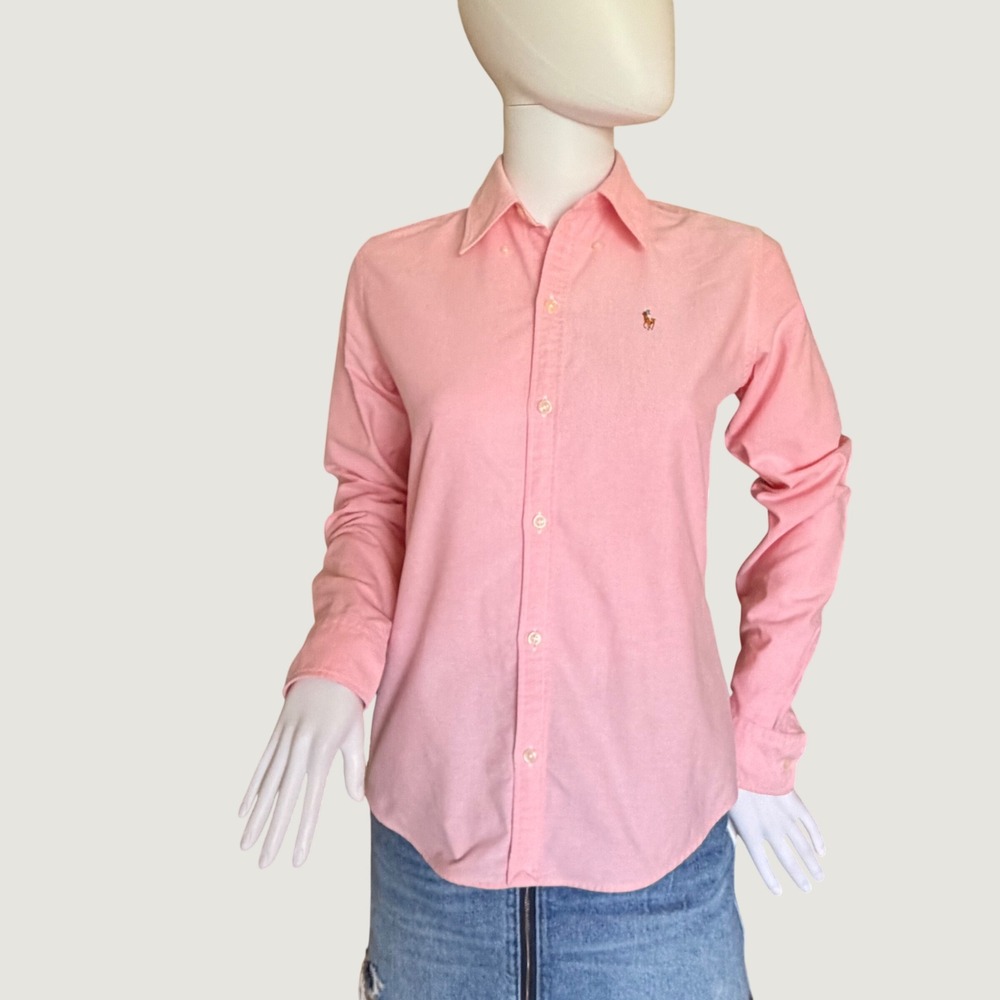 As is Ralph Lauren Womens Pink Slim Fit Cotton Oxford Button Down Shirt  Size 4